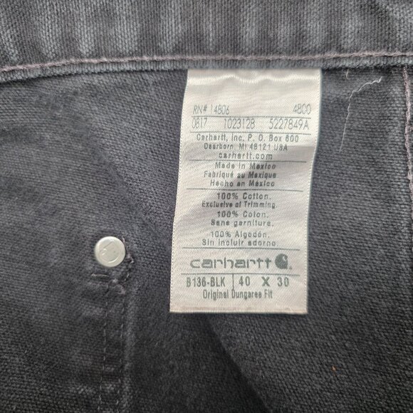 Vintage Carhartt Men's B136-BLK Black Double Knee Canvas Pants Men’s40 x30 Faded - Picture 11 of 14